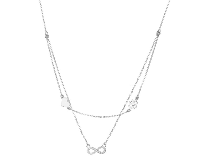 Stříbrný náhrdelník se zirkony - nekonečno, čtyřlístek, srdce