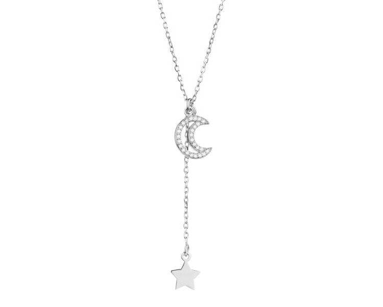 Stříbrný náhrdelník se zirkony - půlměsíc, hvězda
