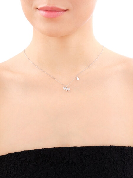 Stříbrný náhrdelník se zirkony - písmeno M, srdce