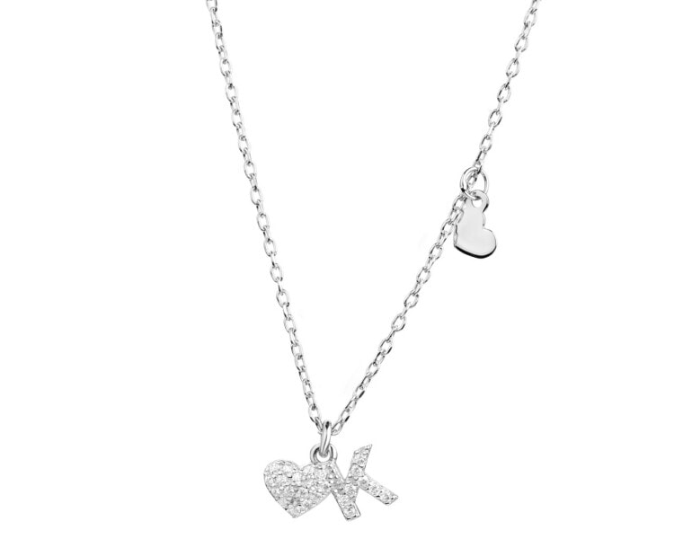 Stříbrný náhrdelník se zirkony - písmeno K, srdce