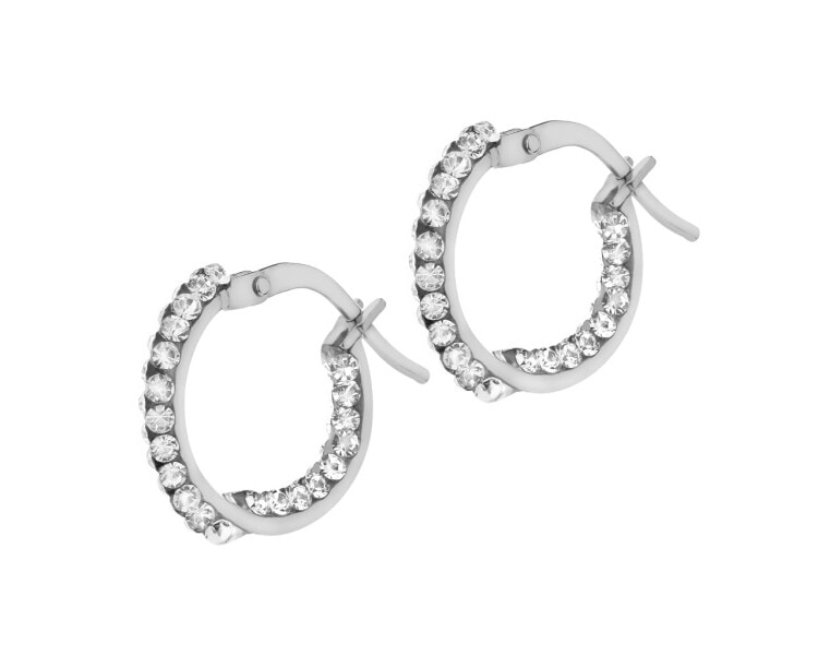 Rhodium Plated Silver Hoop Earring with Glass