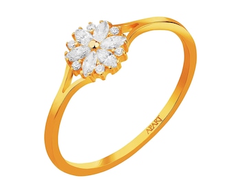 Złoty pierścionek z cyrkoniami - kwiat