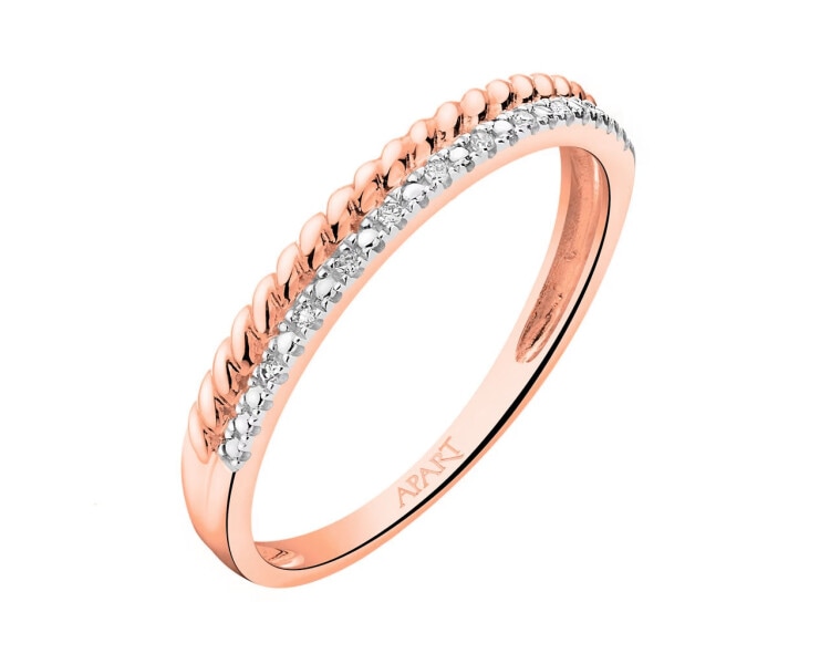9 K Rhodium Plated Rose Gold Ring with Diamonds 0,02 ct - fineness 9 K