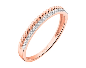 9 K Rhodium Plated Rose Gold Ring with Diamonds 0,02 ct - fineness 9 K