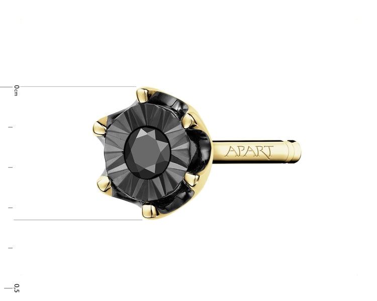 Pojedynczy kolczyk z żółtego i białego złota z czarnym brylantem - 0,01 ct - próba 375