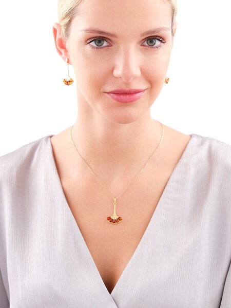 Gold-Plated Silver Dangling Earring with Amber