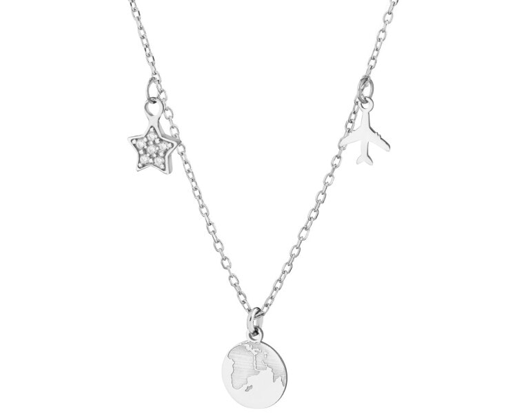 Stříbrný náhrdelník se zirkony - zeměkoule, letadlo, hvězda
