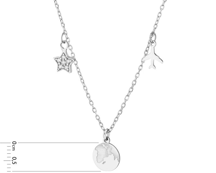Stříbrný náhrdelník se zirkony - zeměkoule, letadlo, hvězda