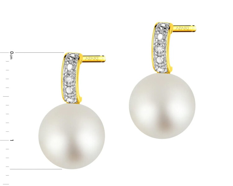 Zlaté náušnice s diamanty a perlami - ryzost 585