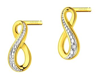 9 K Rhodium-Plated Yellow Gold Earrings with Diamonds 0,005 ct - fineness 9 K