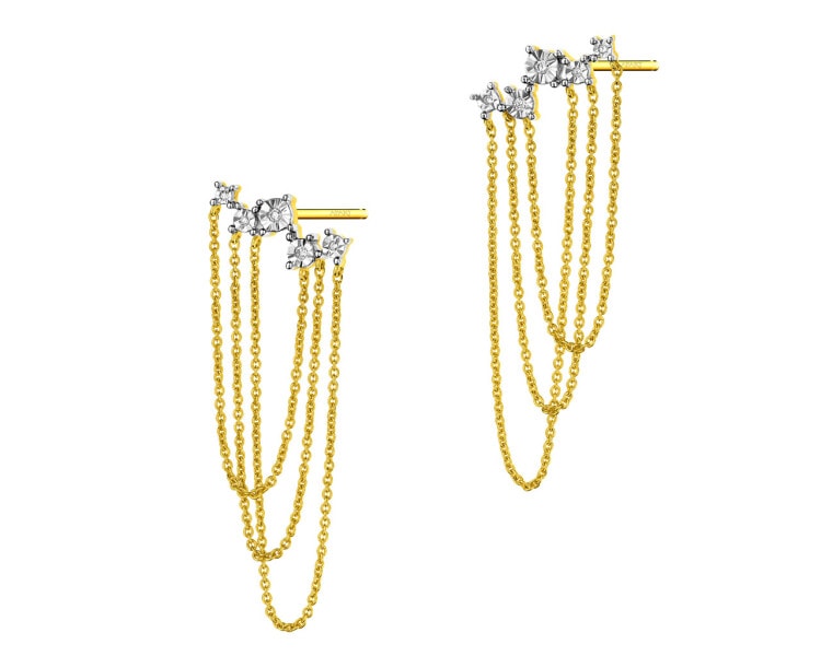 9 K Rhodium-Plated Yellow Gold Dangling Earring with Diamonds 0,05 ct - fineness 9 K