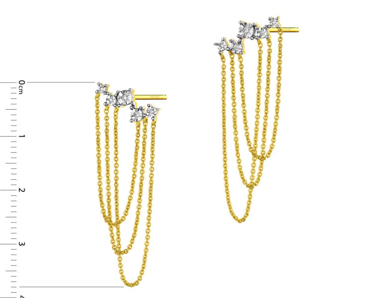 9 K Rhodium-Plated Yellow Gold Dangling Earring with Diamonds 0,05 ct - fineness 9 K