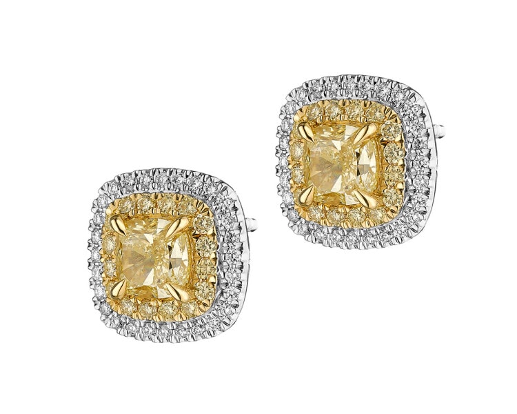 Náušnice z bílého a žlutého zlata s diamanty Fancy Light Yellow 2,61 ct - ryzost 750