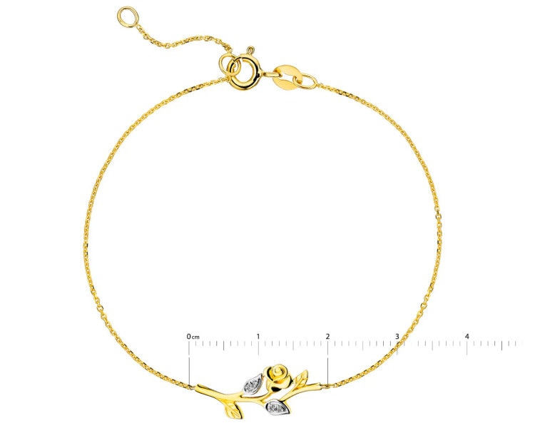 14 K Rhodium-Plated Yellow Gold Bracelet with Diamonds 0,02 ct - fineness 14 K