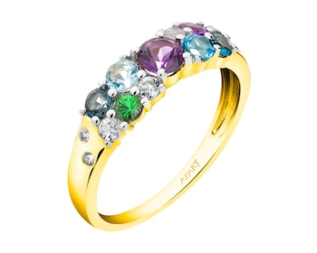 Zlatý prsten s brilianty a ozdobnými kameny - ryzost 585