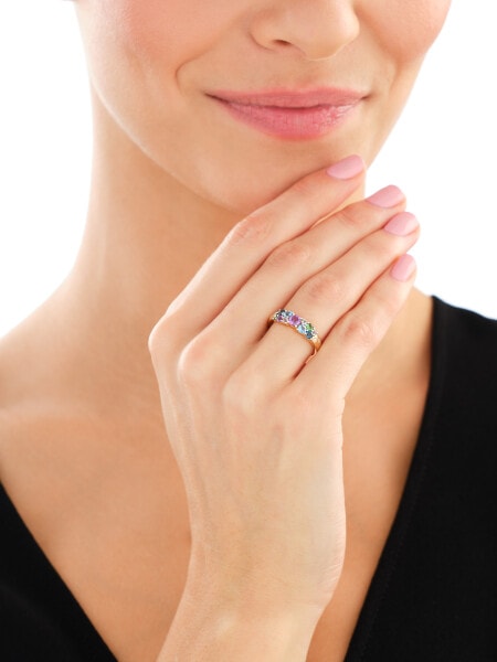 14 K Rhodium-Plated Yellow Gold Ring with Diamonds - fineness 14 K