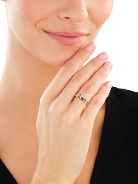 9 K Rhodium-Plated Yellow Gold Ring with Diamonds - fineness 9 K