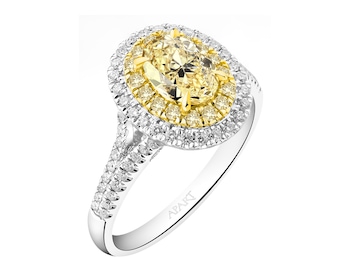 Pierścionek z białego i żółtego złota z diamentami - Fancy Light Yellow - próba 750
