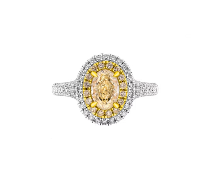 Pierścionek z białego i żółtego złota z diamentami - VS1 / Fancy Light Yellow 1,56 ct - próba 750