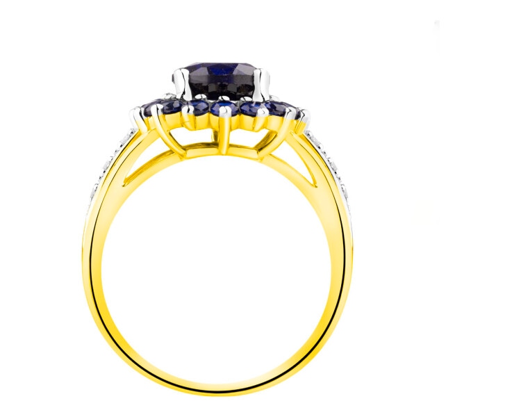 Zlatý prsten s brilianty a syntetickými safíry - ryzost 585