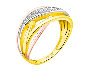 Pierścionek z żółtego, białego i różowego złota z diamentami 0,07 ct - próba 585