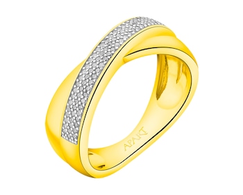 14 K Rhodium-Plated Yellow Gold Ring with Diamonds 0,14 ct - fineness 14 K