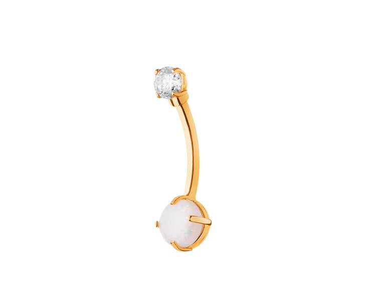 14 K Yellow Gold Navel Piercing with Cubic Zirconia