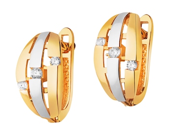 14 K Rhodium-Plated Yellow Gold Earrings with Cubic Zirconia