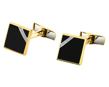 Zlaté manžetové knoflíčky s diamanty a onyxy - ryzost 585