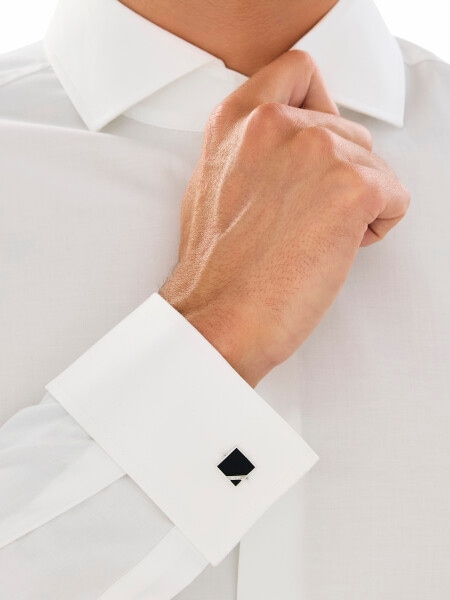 Spinki do mankietów z białego złota z diamentami i onyksami - próba 585