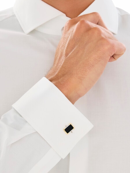 Zlaté manžetové knoflíčky s diamanty a onyxy - ryzost 585