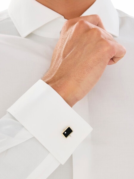 14 K Rhodium-Plated Yellow Gold Cufflink with Diamonds - fineness 14 K