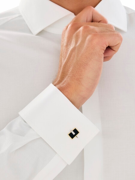 14 K Rhodium-Plated Yellow Gold Cufflink with Diamonds - fineness 14 K