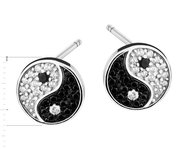 Kolczyki srebrne z cyrkoniami - yin yang