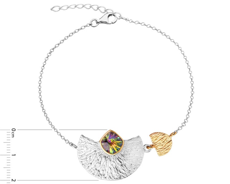 Rhodium-Plated Silver, Gold-Plated Silver Bracelet with Glass