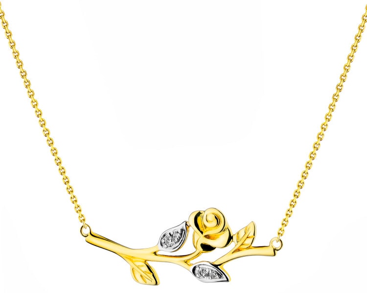 14 K Rhodium-Plated Yellow Gold Necklace with Diamonds 0,02 ct - fineness 14 K