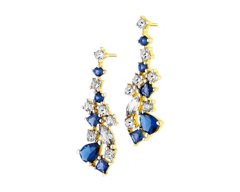 9 K Rhodium-Plated Yellow Gold Dangling Earring with Diamonds - fineness 9 K