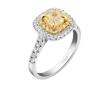 Pierścionek z białego i żółtego złota z diamentami - VVS2 / Fancy Light Yellow 1,57 ct - próba 750