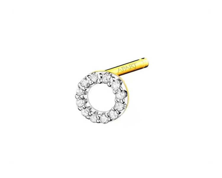 9 K Rhodium-Plated Yellow Gold Earring with Diamonds 0,02 ct - fineness 9 K