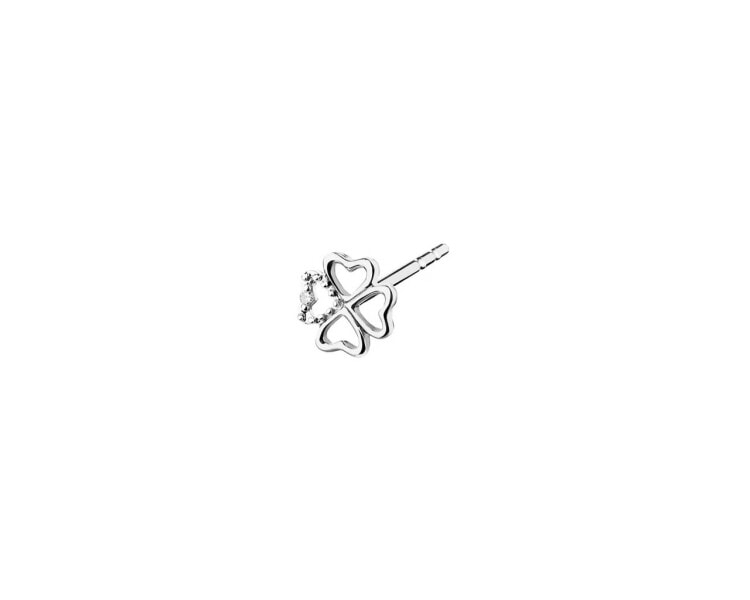 9 K Rhodium-Plated White Gold Earring with Diamond 0,002 ct - fineness 9 K