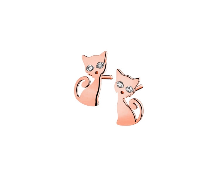 Kolczyki z różowego złota z diamentami - koty 0,01 ct - próba 375