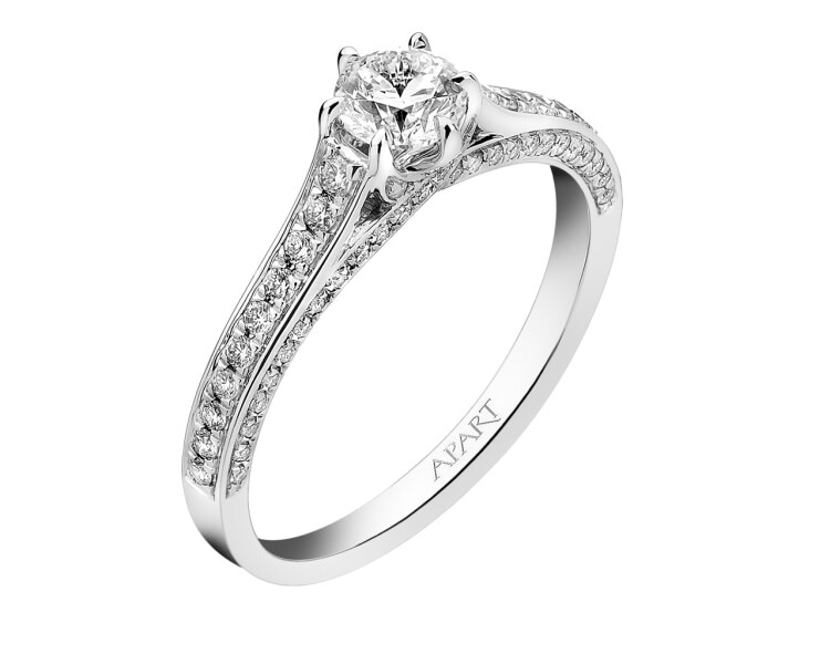 14 K Rhodium-Plated White Gold Ring 0,80 ct - fineness 14 K