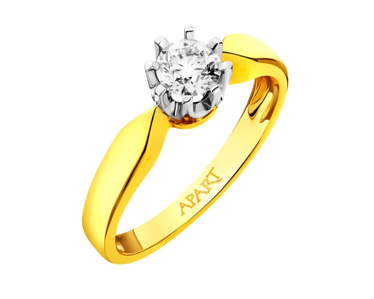 Yellow and white gold ring with brilliant 0,37 ct - fineness 585