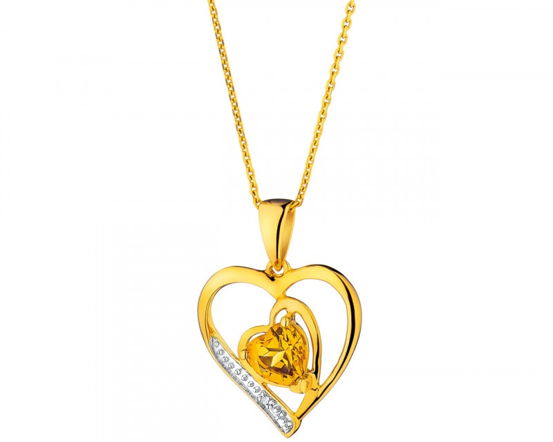 Yellow gold pendant with diamond and citrine - fineness 14 K