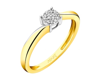 14 K Rhodium-Plated Yellow Gold Ring with Diamonds 0,03 ct - fineness 14 K