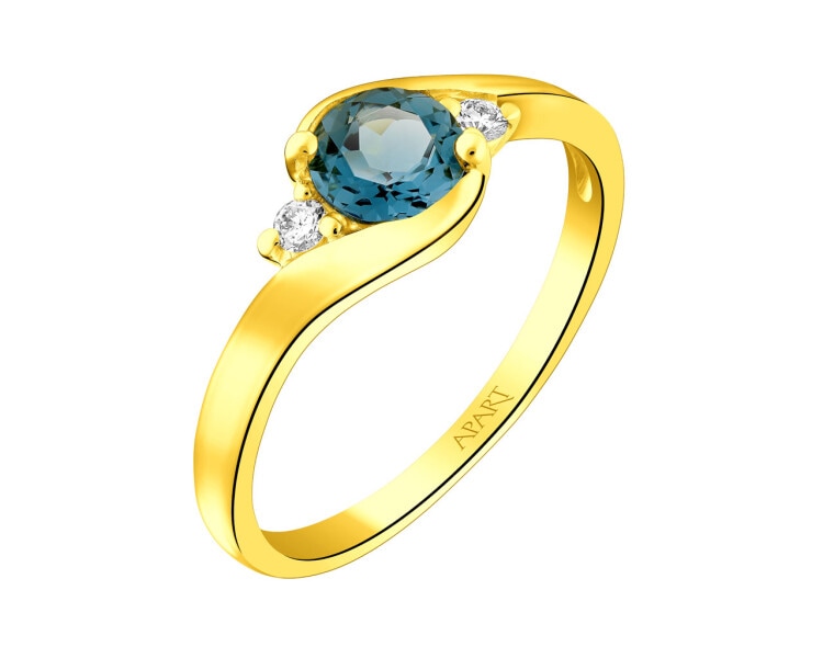 Zlatý prsten s brilianty a topazem - ryzost 585