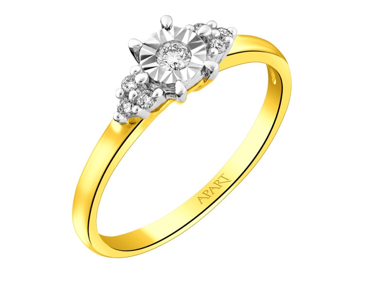585 Yellow And White Gold Plated Ring with Diamonds 0,10 ct - fineness 585