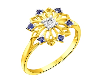 9 K Rhodium-Plated Yellow Gold Ring with Diamond - fineness 9 K