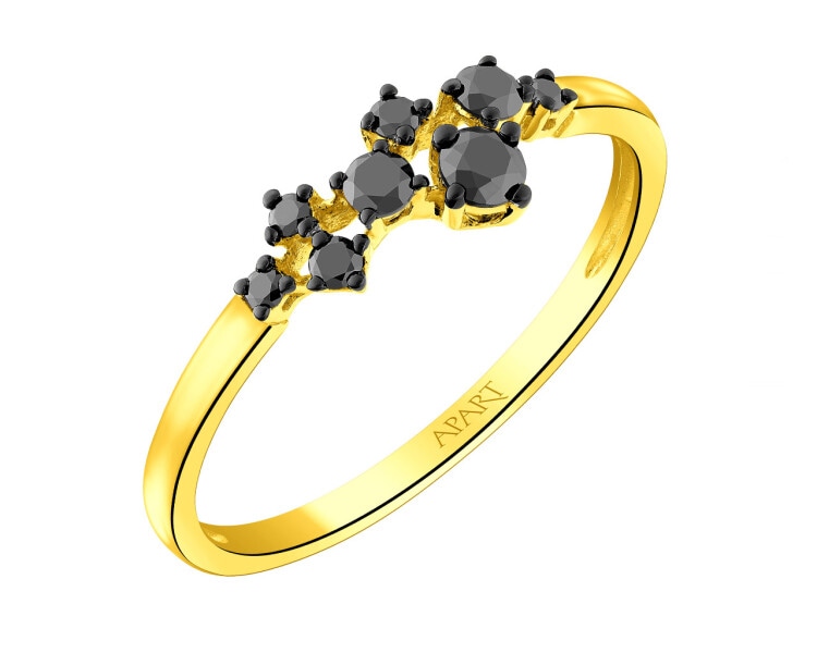 14 K Yellow Gold Ring with Black Diamond, Treateds - fineness 14 K