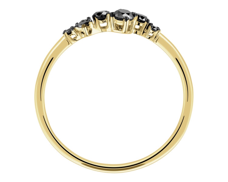 14 K Yellow Gold Ring with Black Diamond, Treateds - fineness 14 K